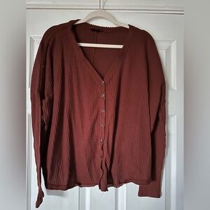 Waffle thermal button down sweater